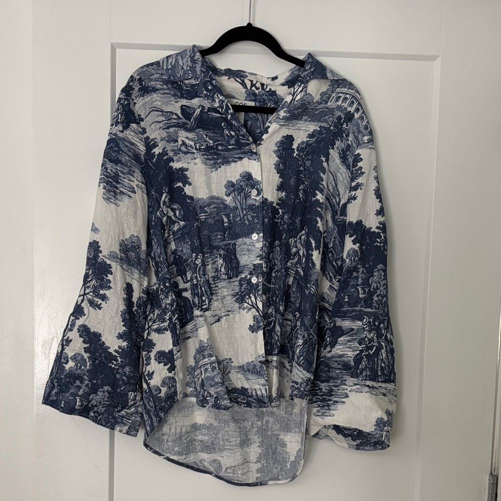 COS Navy and White linen shirt